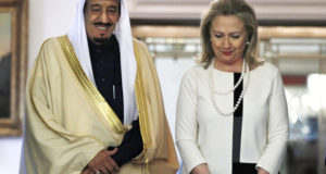 Secretary of State Hillary Rodham Clinton, right, meets with Saudi Arabia'a Defense Minister Prince Salman bin Abdul-Aziz Al Saud at the State Department in Washington, on Thursday, April 12, 2012. (AP Photo/Jacquelyn Martin)